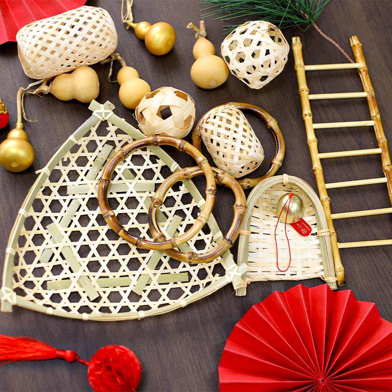 悦木 新年春节装饰配件竹编灯笼竹圈竹梯民间传统手工艺DIY配件