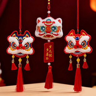 国风醒狮头挂饰新年装饰品手工刺绣流苏中国风挂件春节香囊挂饰