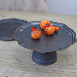 复古花边做旧铁艺托盘摆花ins风高脚托盘果盘家居客厅装饰怀旧品