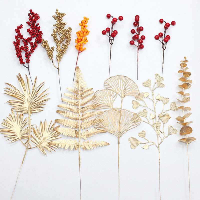 新年金色仿真花小枝扇叶尤加利年宵花环插花配件材料福桶插花配饰,家居饰品,仿真花/假花,淘宝优惠券,粉丝福利购,淘宝优惠卷