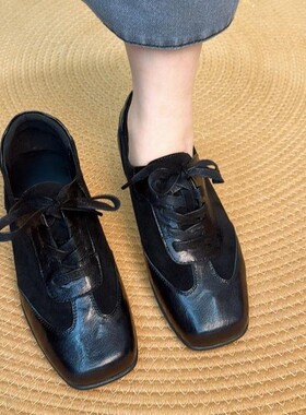 休闲深口单鞋女鞋2025新款方头做旧复古德训鞋阿甘鞋