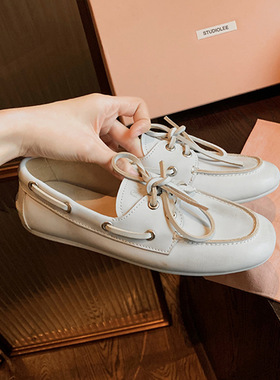 葡萄妈studiolee 英伦风做旧脏脏系带软底乐福鞋复古一脚蹬单鞋