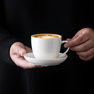 米白系列咖啡杯小号马克杯功夫茶具防烫有耳茶杯200ml酒店餐具杯