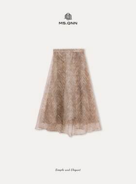 Q姐 老钱系列“棕榈园””定制100桑蚕丝欧根鱼骨半裙 53P870