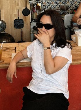 Q姐“宠爱”r*w家经典后中缝 易云纱竹节纹理水洗T恤 52T588