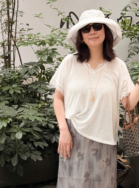 Q姐“秘境T”真丝亚麻棉质轻薄百搭设计感上衣 52T123