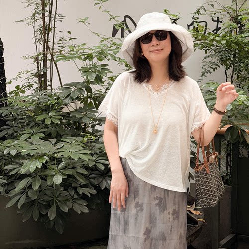 Q姐“秘境T”真丝亚麻棉质轻薄百搭设计感上衣 52T123
