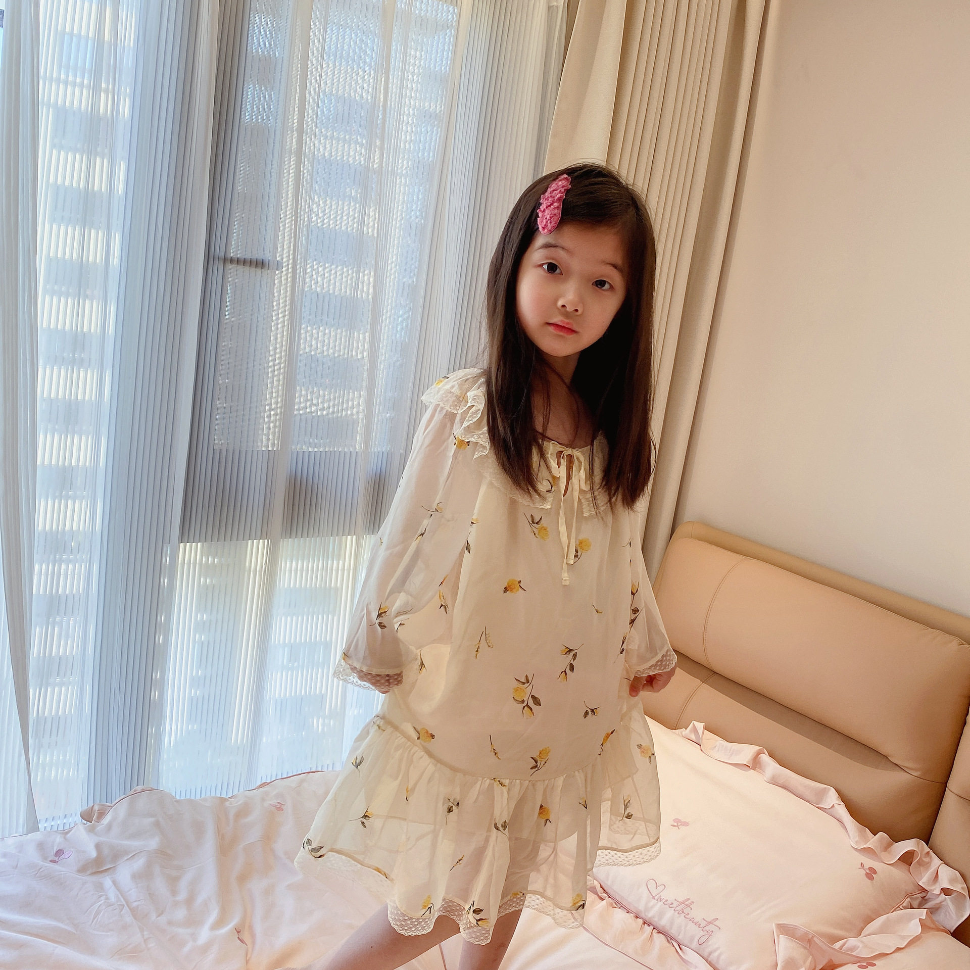 女童桑蚕丝家居服小女孩真丝睡裙