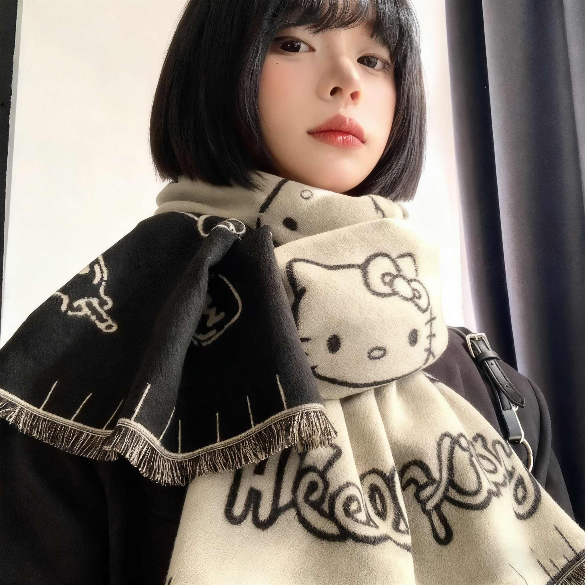 helloKitty双面针织围巾女氛围感