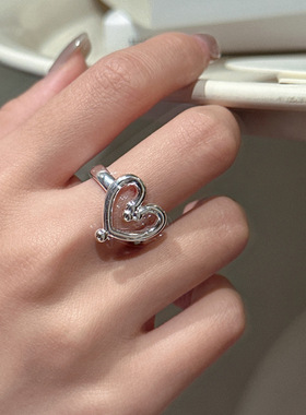 S925纯银韩版小众设计爱心简约戒指韩版韩式风简约复古指环批发