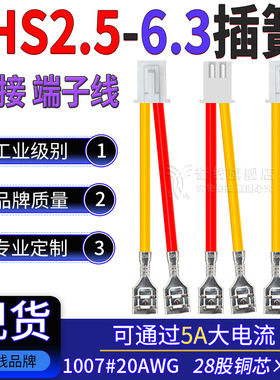 XHS2.5带扣转6.3mm/250插簧转接线过5A大电流端子线20AWG开关线4P