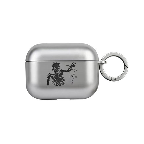 Travis Scott骷髅头高级感哑光磨砂银色电镀适用airpodspro2保护壳新款二代保护套airpods3耳机壳4代防摔软壳