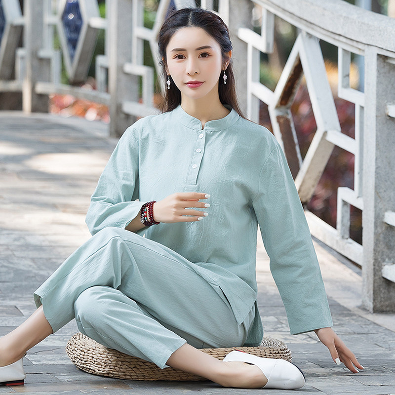 PLAIN CLOTHES ZEN CLOTHES IMPROVED LAY CLOTHES TAI CHI CLOTHES BUDDHIST ZEN WOMENS CLOTHES COTTON AND LINEN TANG CLOTHES CHINESE STYLE TEA CLOTHES WOMENS SUITS
