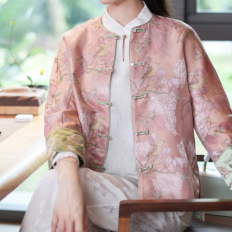 CHINESE STYLE TANG COSTUME WOMENS IMPROVED TIDE AUTUMN STYLE CHINESE RETRO BUCKLE HANFU WOMENS TOP EMBROIDERED NATIONAL TIDE COAT