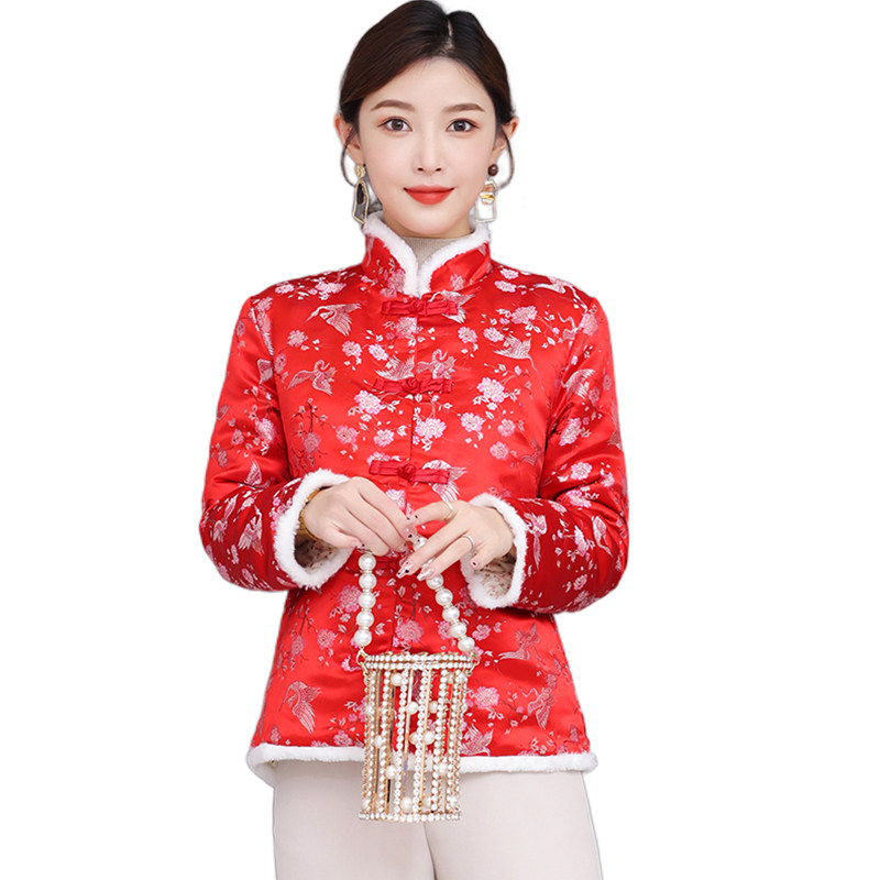 CHINESE NEW YEAR TANG COSTUMES WOMENS NEW YEARS CLOTHES CHINESE STYLE COTTON CLOTHES CHINESE COTTON CLOTHES WOMENS HANFU RED MODIFIED CHEONGSAM-STYLE TOPS