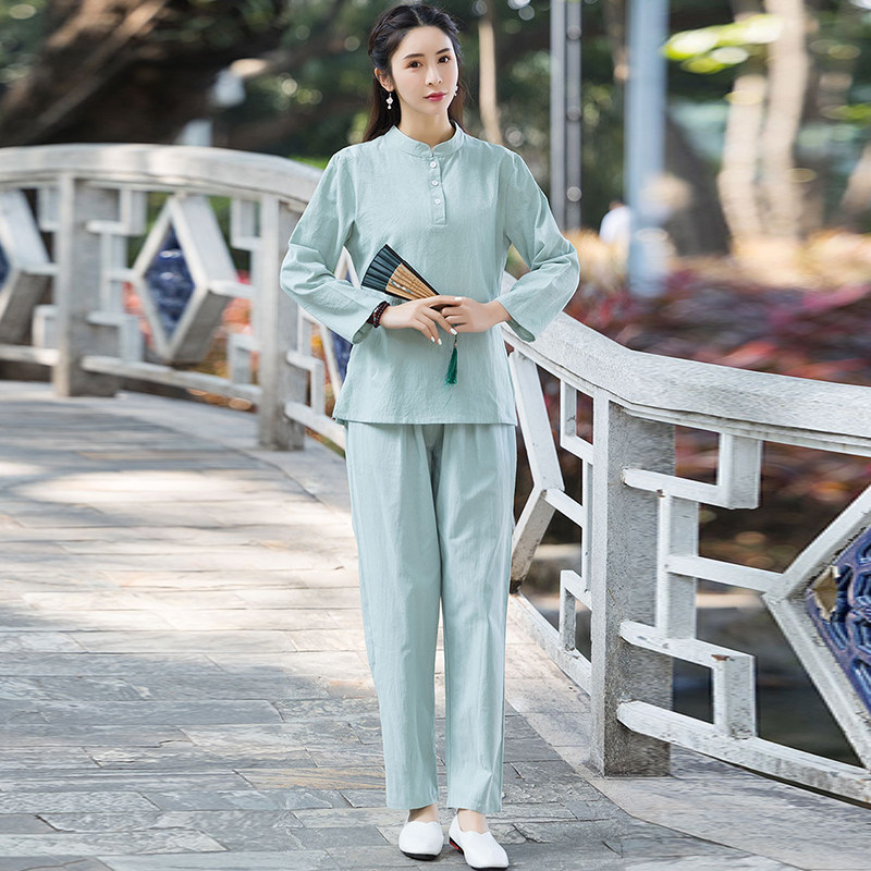 PLAIN CLOTHES ZEN CLOTHES IMPROVED LAY CLOTHES TAI CHI CLOTHES BUDDHIST ZEN WOMENS CLOTHES COTTON AND LINEN TANG CLOTHES CHINESE STYLE TEA CLOTHES WOMENS SUITS