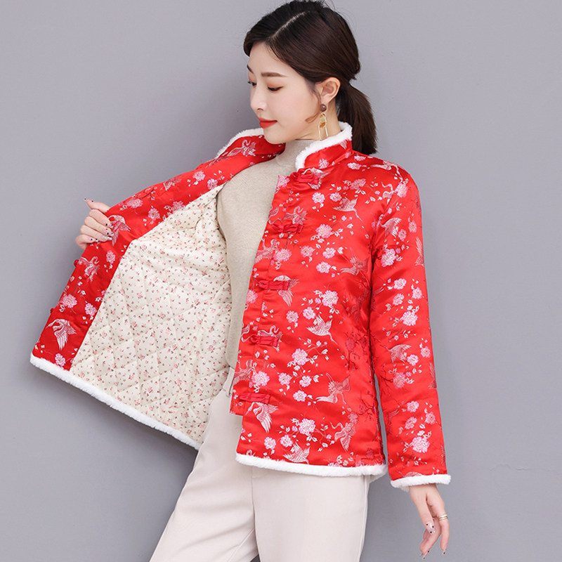 CHINESE NEW YEAR TANG COSTUMES WOMENS NEW YEARS CLOTHES CHINESE STYLE COTTON CLOTHES CHINESE COTTON CLOTHES WOMENS HANFU RED MODIFIED CHEONGSAM-STYLE TOPS