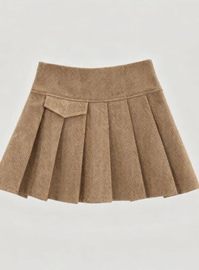 SSAVAGE“藤校周末”学院风羊毛呢高腰百褶半身裙短裙女秋冬新款