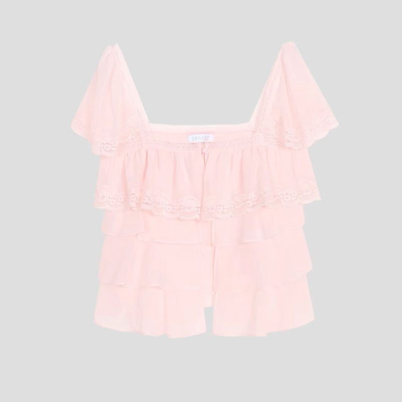 Forevercan&ldquo;蔷薇花海&rdquo;浪漫层叠立体荷叶边短袖上衣 SS90782