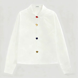 Forevercan女装2025新款心灵捕手客订多彩爱心扣扇贝边门襟白衬衫