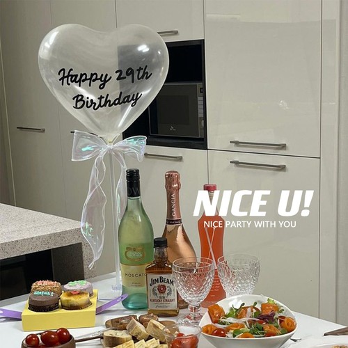 NICE U!进口12寸透明爱心气球定制生日快乐气球桌面立柱晚餐氛围