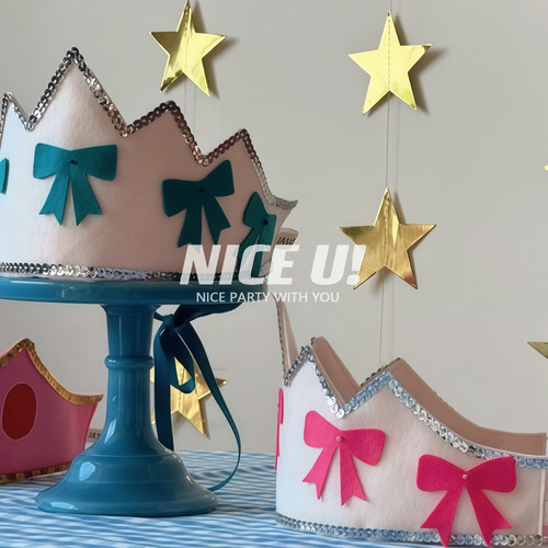 ins蝴蝶结生日皇冠帽小公主小王子儿童生日皇冠派对装饰生日帽子