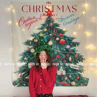 小红书ins风圣诞节装 饰墙布 饰背景布挂布出租房卧室宿舍床头装