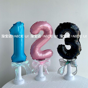 韩国ins16寸生日数字桌面立柱生日派对装 饰摆件拍照数字气球拖杆