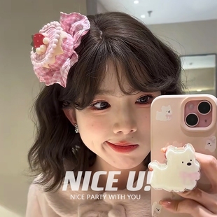 可爱格纹生日草莓蛋糕发箍发夹女生宝宝派对拍照头饰