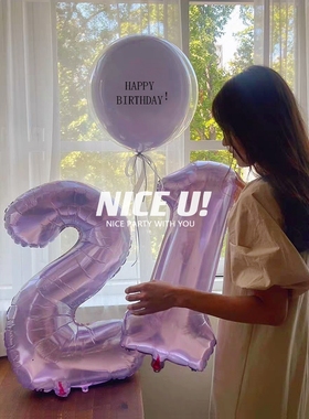 nice u!水晶紫色数字铝膜气球果冻紫色波波球清新拍照派对道具