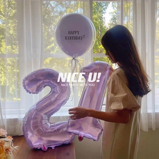 nice 水晶紫色数字铝膜气球果冻紫色波波球清新拍照派对道具