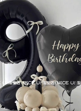 INS蕾丝风40寸黑色蝴蝶结数字气球铝膜生日派对气球用品派对拍照