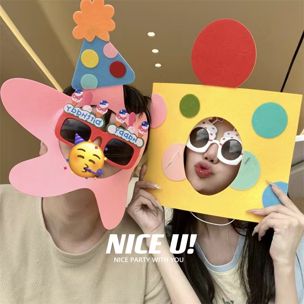 网红生日蛋糕头套可爱派大星海绵宝宝面具多巴胺少女风儿童拍照