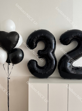 32寸40寸黑色数字气球0-9黑白气质气球束小红书生日氛围照布置