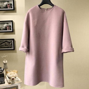 羊绒时尚 秋冬宽松大码 毛呢外套裙子 韩版 双面羊毛连衣裙女2025新款