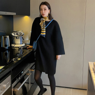 双面呢100%羊毛秋冬女新款a字时尚双面呢连衣裙韩版宽松大衣外套