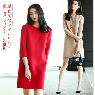 显瘦高端打底裙子 女2025秋冬新款 双面羊绒毛呢连衣裙七分袖 中长款
