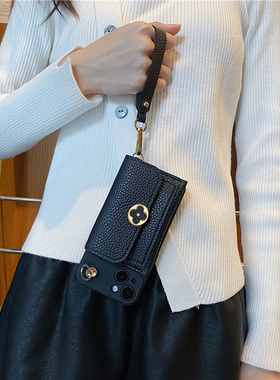 C55适用三星S24fe手机壳S25Ultra手提零钱包S23S22S21S20黑色A56挂绳A55A54A53A52A36A35A34A25A24卡包Note10