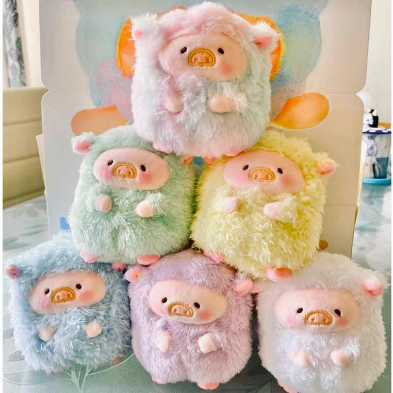 正版现货lulu猪彩虹猪羊毛绒潮玩盲盒手办公仔摆件罐头小猪咪礼物