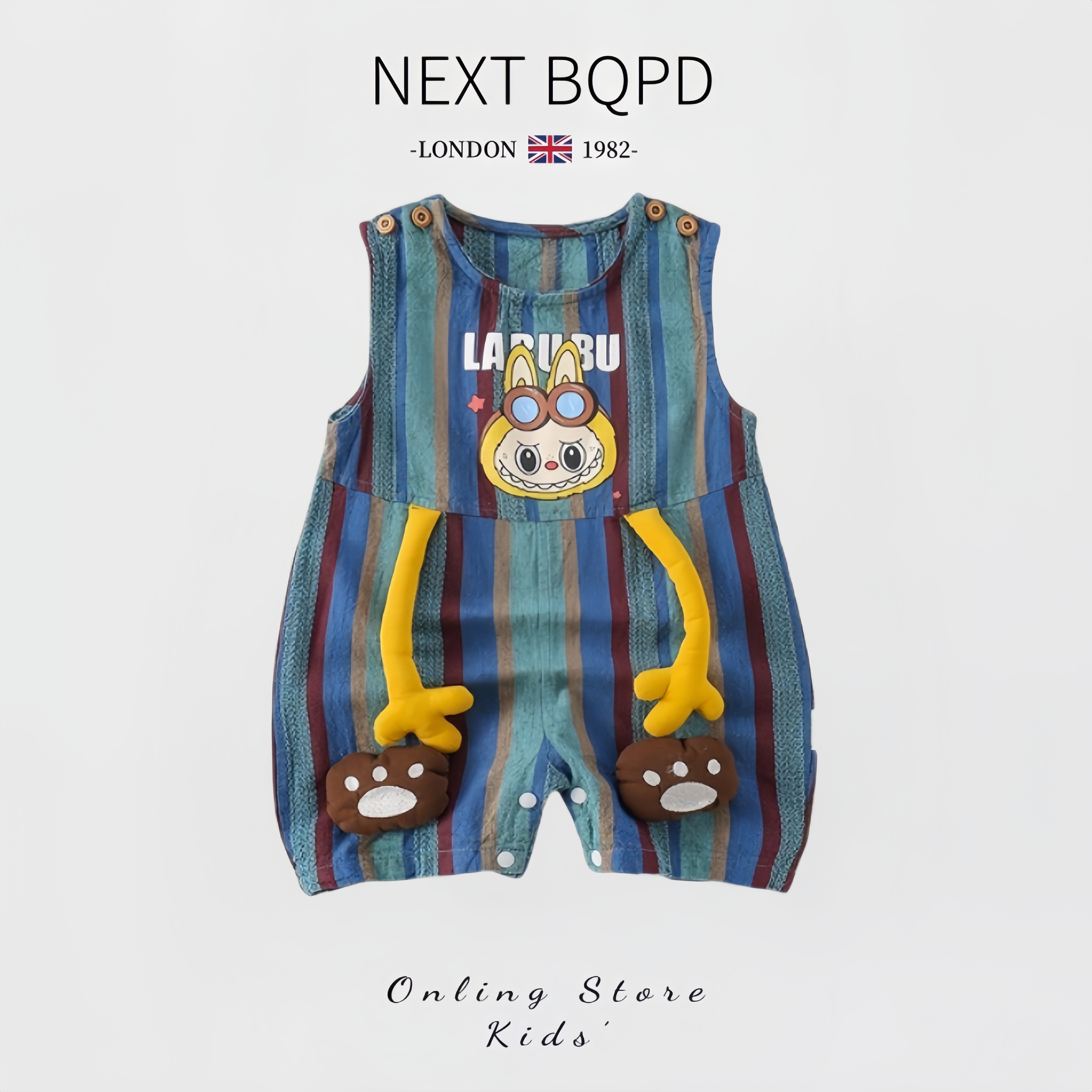 NEXT BQPD夏季婴儿连体衣无袖薄款男宝宝百天外出卡通哈衣纯棉