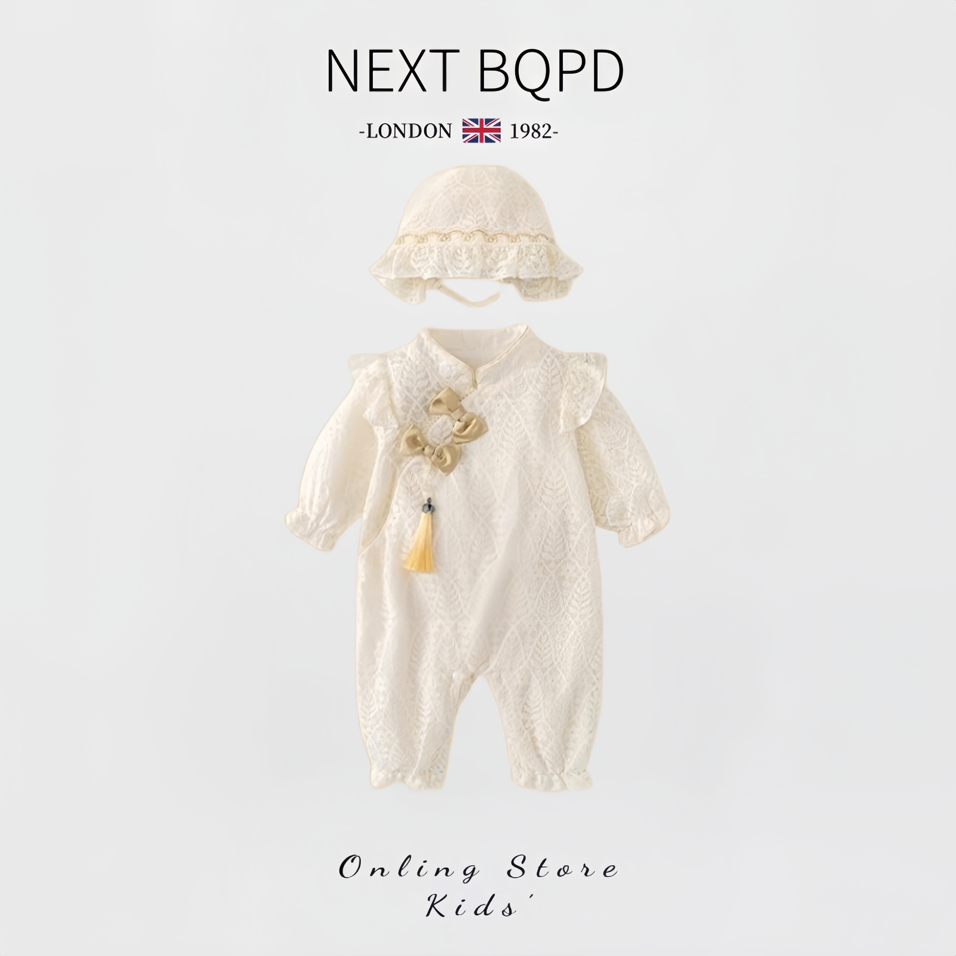 英国NEXT婴儿新中式连体衣秋冬加绒保暖女宝宝蕾丝公主哈衣百日宴