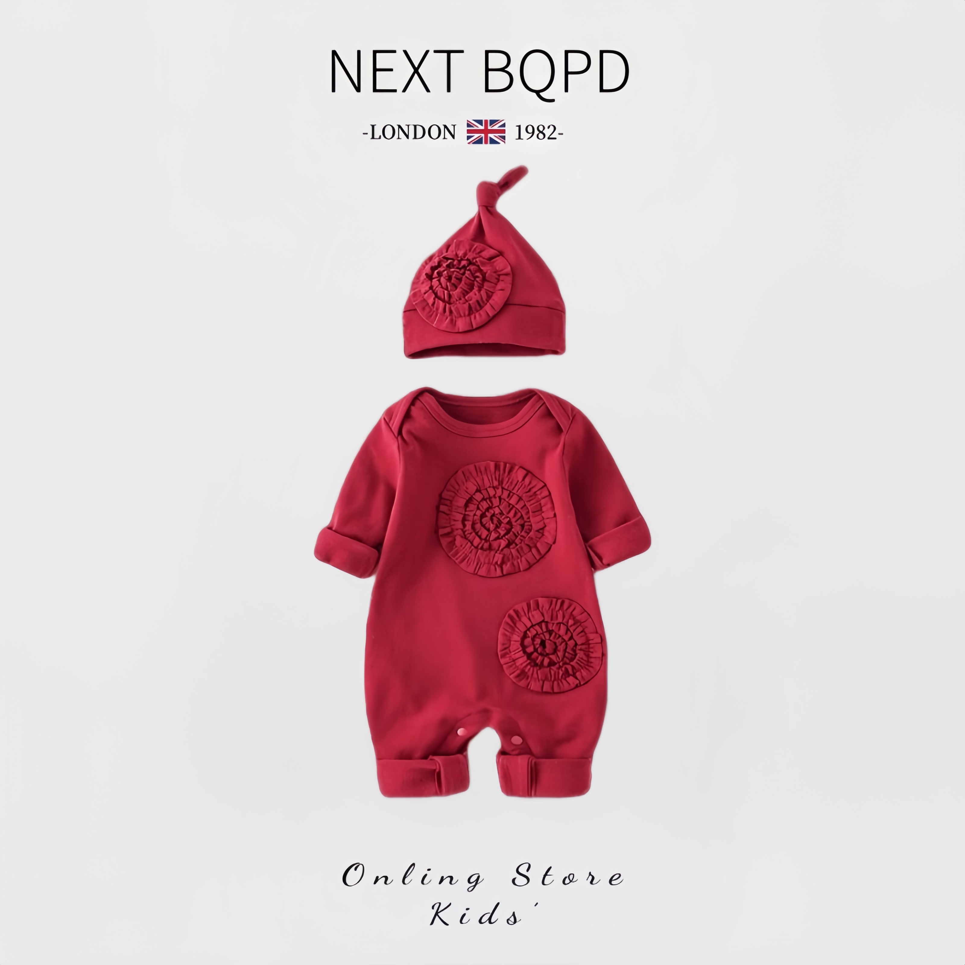 英国NEXT婴儿红色连体衣纯棉秋冬满月女宝宝周岁宴公主哈衣拜年服