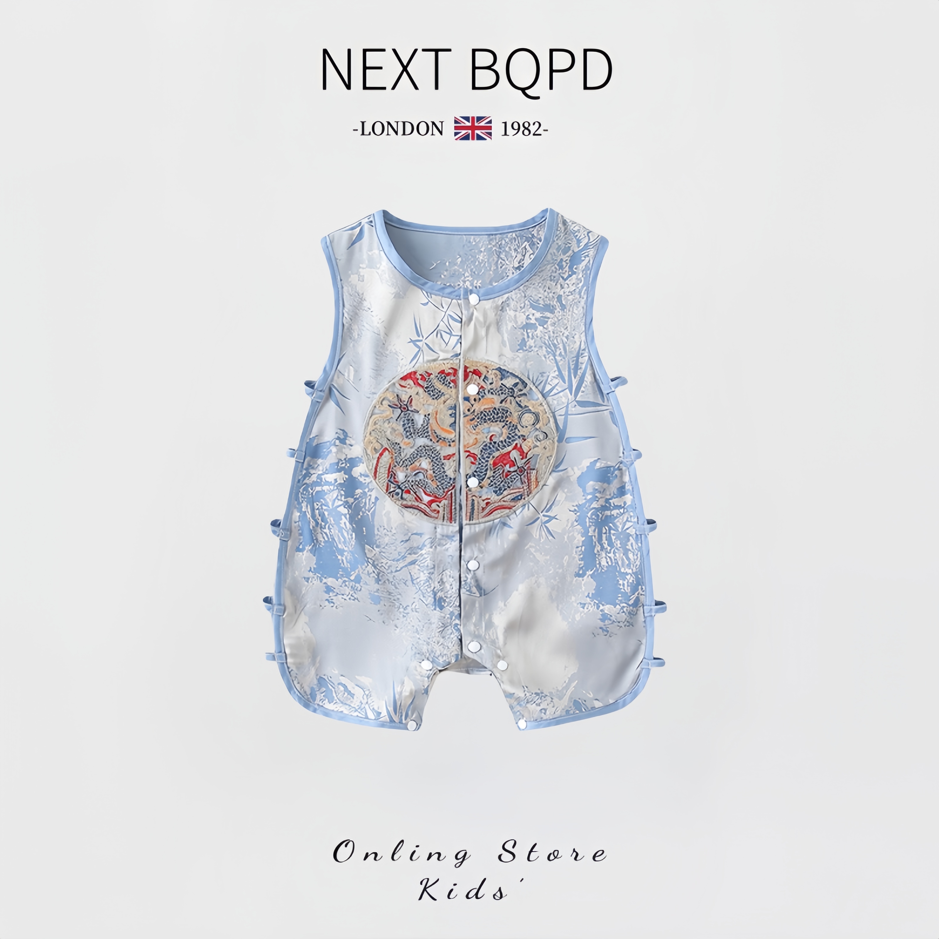 英国NEXTBQPD婴儿国风无袖连体衣夏季男女宝宝琵琶服百天周岁礼服