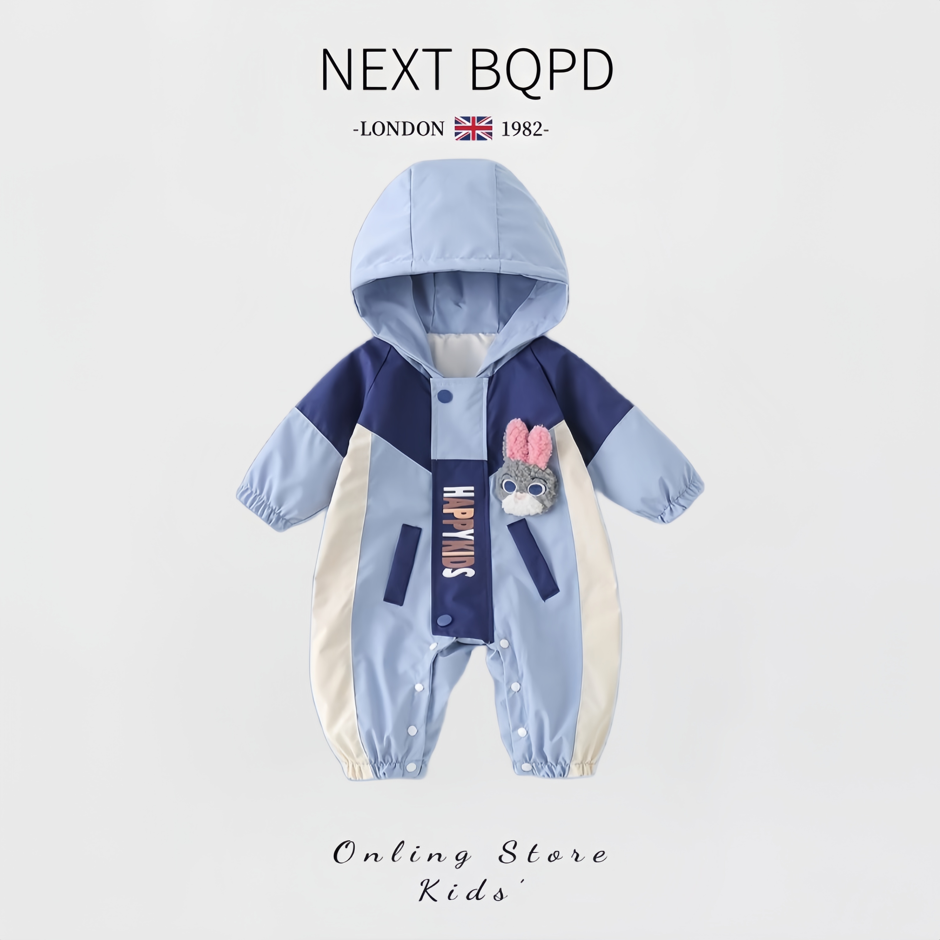 英国NEXT婴儿兔子警官连体衣秋冬季百天女宝宝外出卡通冲锋衣外套