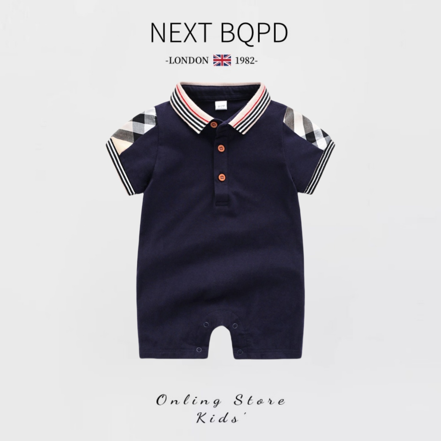 英国NEXT婴儿纯棉连体衣夏季男宝宝满月polo翻领哈衣周岁绅士礼服