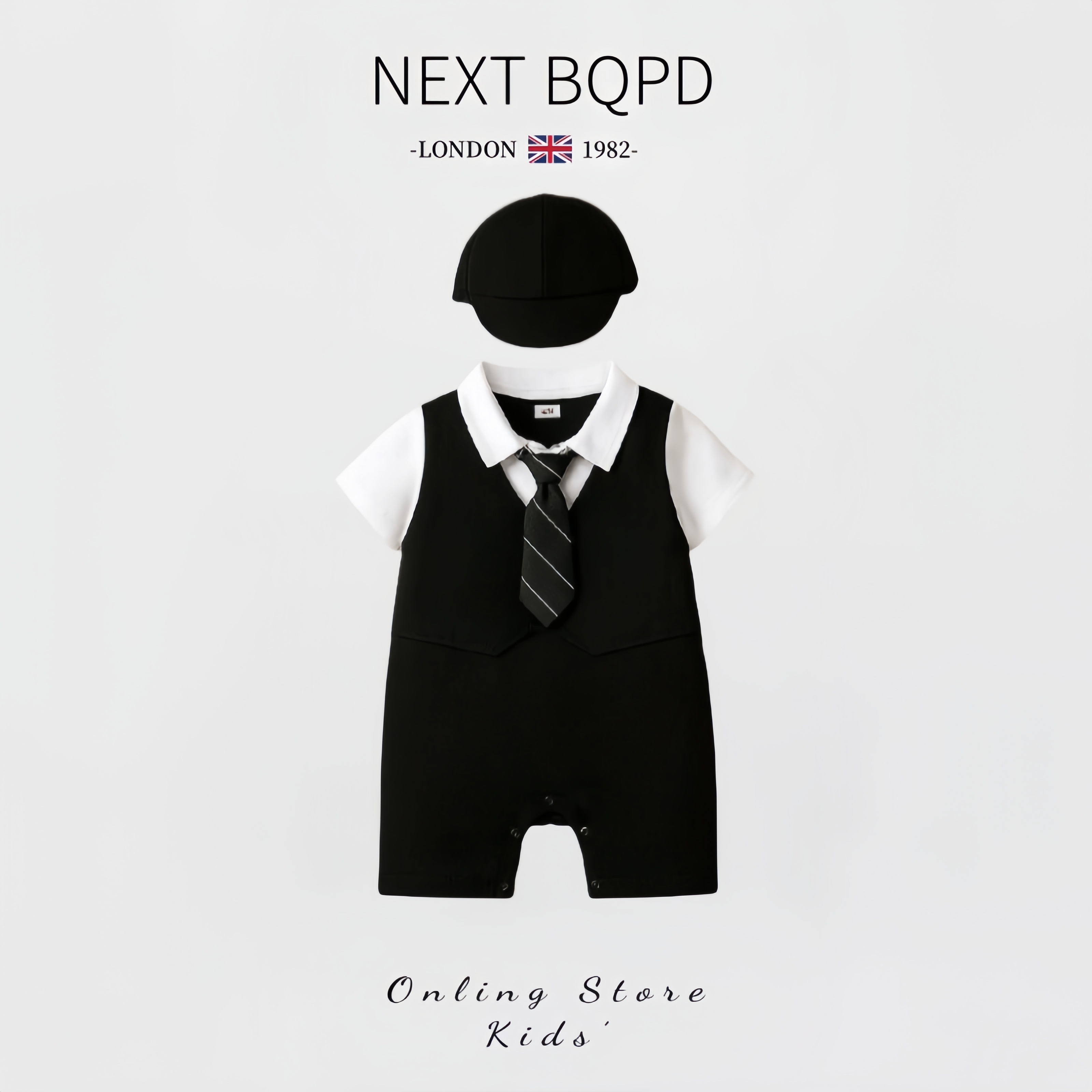 NEXTBQPD婴儿短袖假两件连体衣夏男宝宝英伦风绅士少爷服周岁礼服