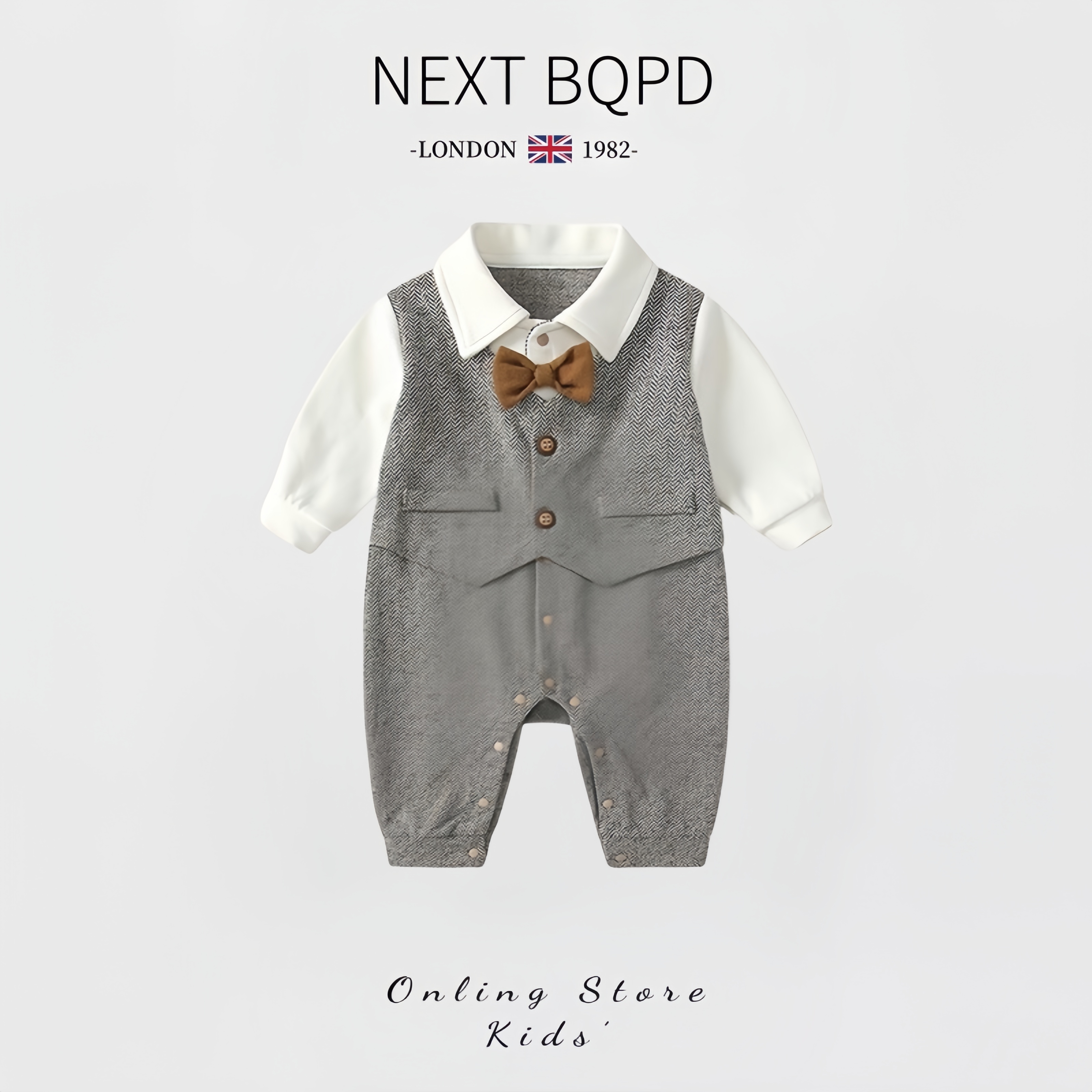 英国NEXTBQPD婴儿英伦绅士领结连体衣纯棉秋冬周岁宝宝礼服外出服