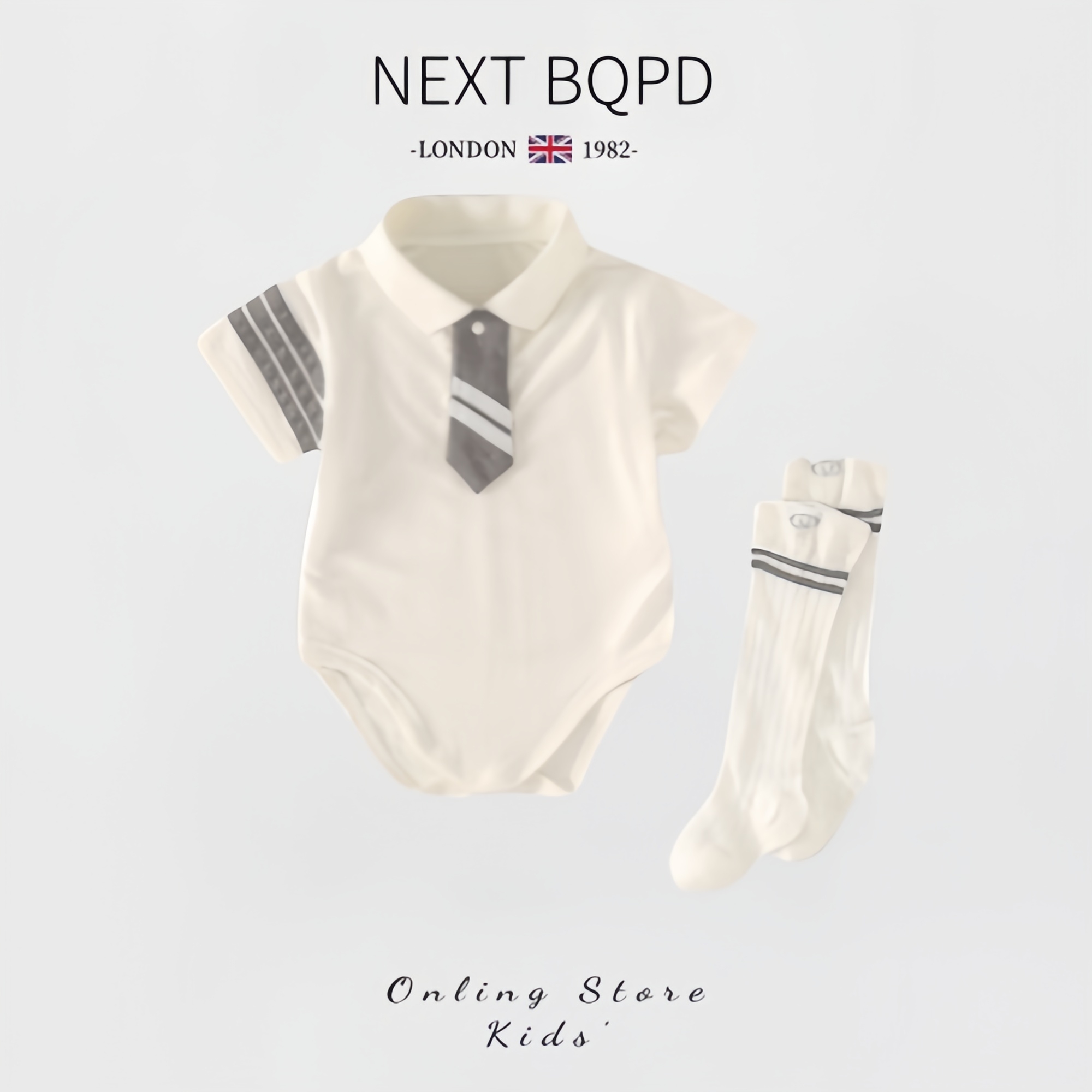 NEXT BQPD婴儿绅士领带连体衣夏季男宝宝纯棉包屁衣满月外出哈衣