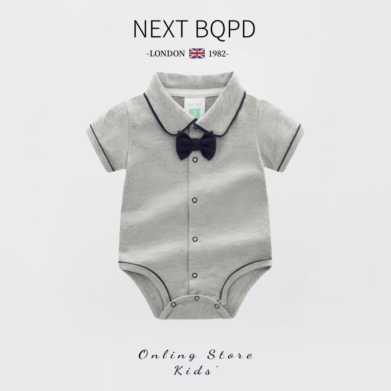 NEXTBQPD婴儿绅士连体衣夏季满月帅气男宝宝领结包屁衣纯棉百日宴
