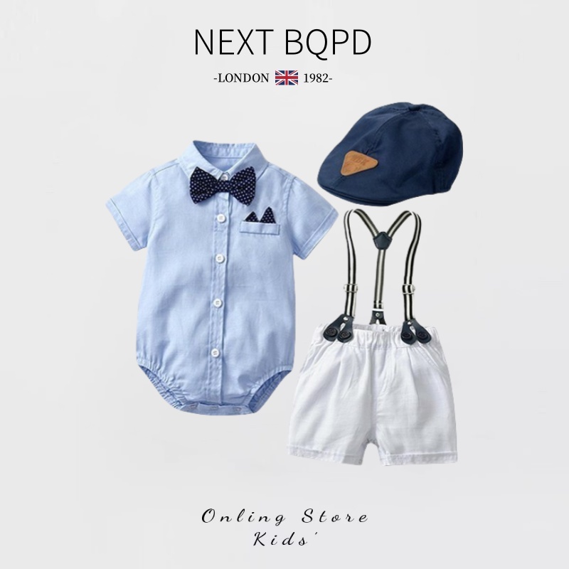NEXT BQPD婴儿英伦绅士衣服夏季百天男宝宝西装背带套装周岁礼服